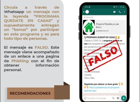 Detectan falso mensaje sobre programa ¨Quédate en Casa¨