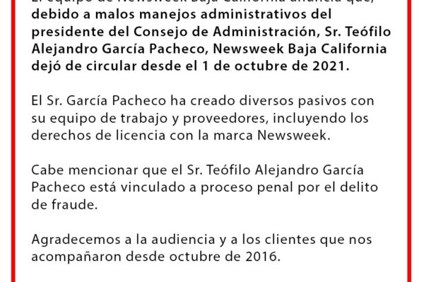 Socio de Newsweek Baja California vinculado a proceso por fraude causa cierre de revista