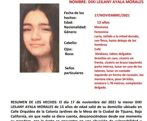 Activan Alerta Amber por desaparición de Dixi Leilany Ayala Morales de 13 años