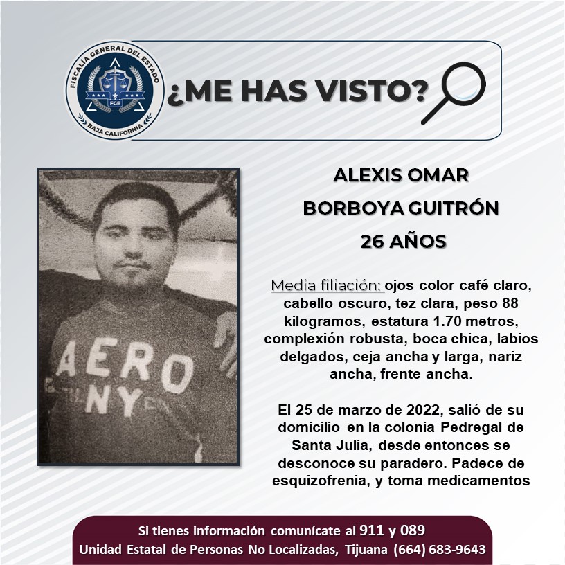 Buscan a  Alexis Omar de 26 años