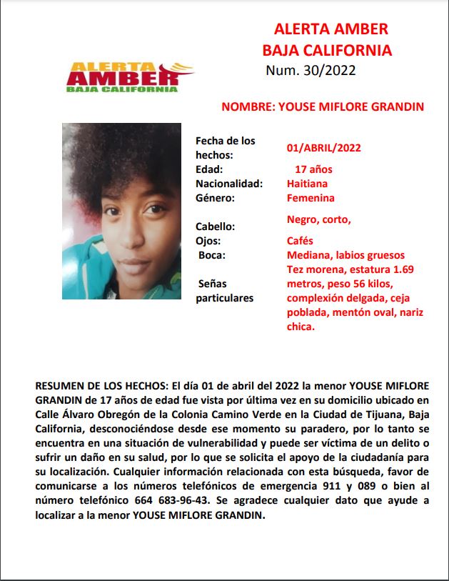 Activan Alerta Amber por desaparición de menor haitiana Youse Miflore de 17 años