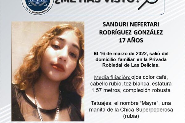 Piden ayuda para localizar a Sanduri Nefertari, una adolescente de 17 años