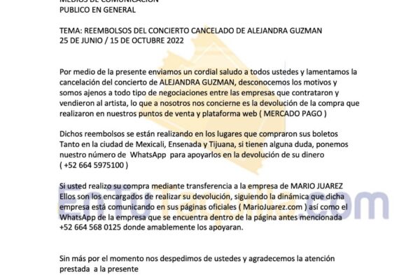 Cancelan definitivamente concierto de Alejandra Guzmán en Valle de Guadalupe