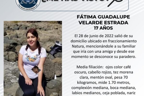 Buscan adolescente de 17 años, Fátima Guadalupe desparecida en Tijuana