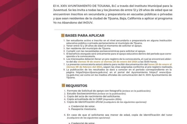 Ayuntamiento de Tijuana lanza convocatoria para el programa “Yo No Abandono”