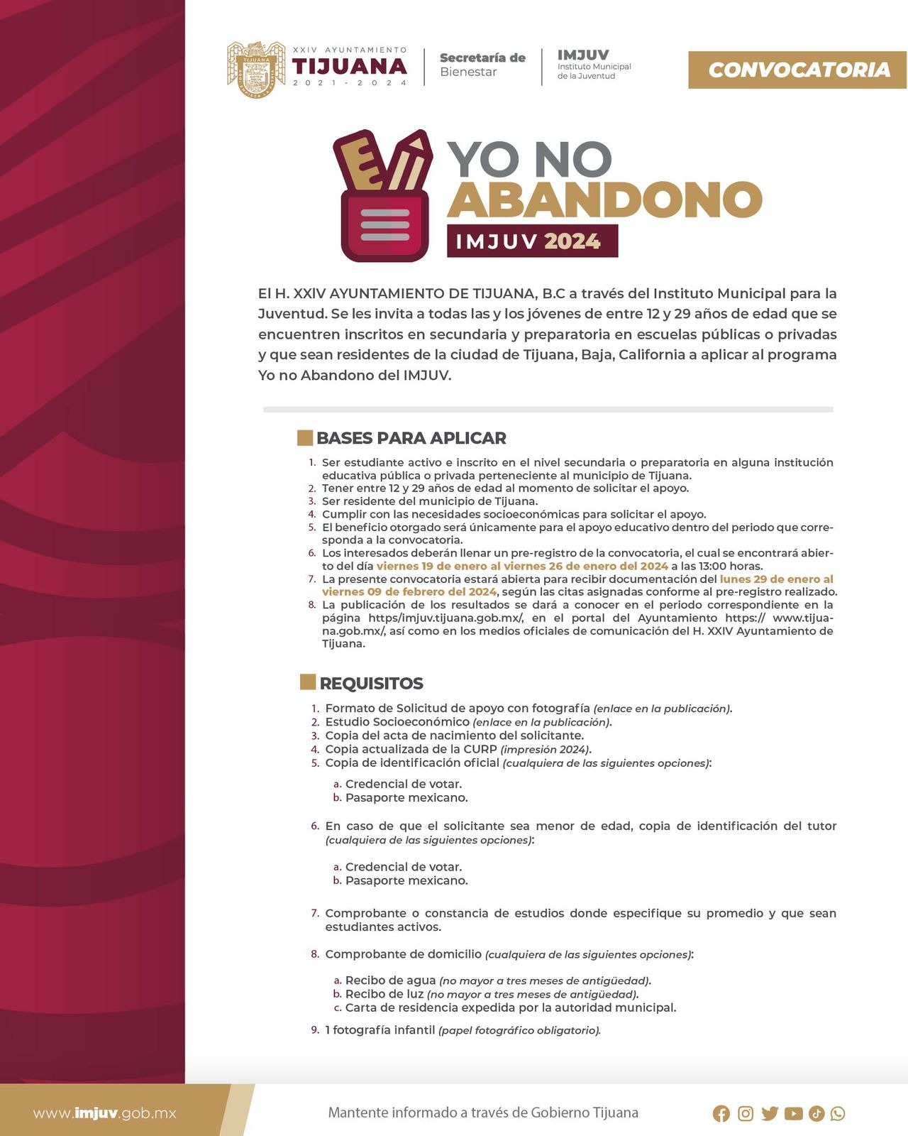 Ayuntamiento de Tijuana lanza convocatoria para el programa “Yo No Abandono”